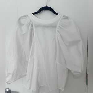 Harshman White Puff Sleeve Cotton Peasant Blouse
